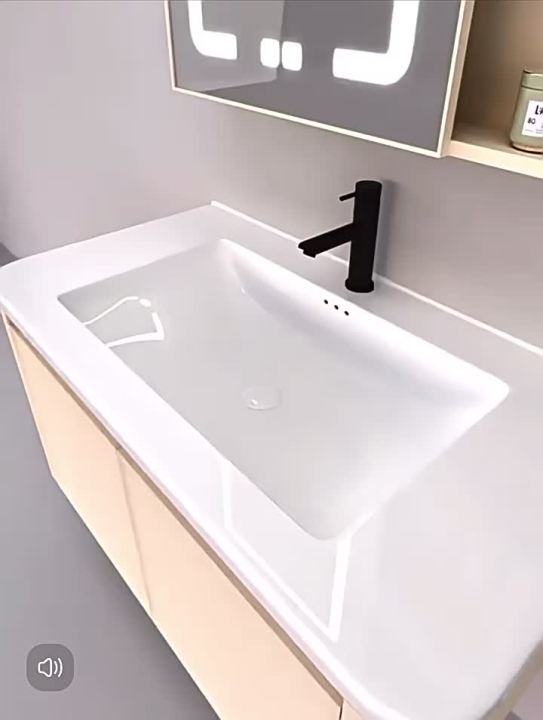 Smart Basin Cream Style Smart Bathroom Wash Basin and Cabinet Set with Integrated ...
