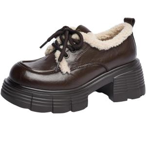 Josiny | Brown Thick-soled Warm Winter Loafers