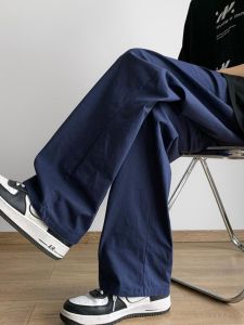 Quần Dài Nam Vải Lanh Rộng Rãi Mùa Hè Quần Dài Ống Đứng Quần Dài Ống Rộng Quần Dài Thường Ngày Màu Xanh Lam