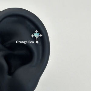 Unique Titanium Steel Cross Ear Studs Womens Fashion Jewelry Small Size Stylish Colorful Blue Light Ear Bone Pins