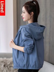 Ladies Short Thin Jacket Autumn New Style Versatile Casual Hooded Zipper Closure Long Sleeve Loose Fit Pure Color Outerwear