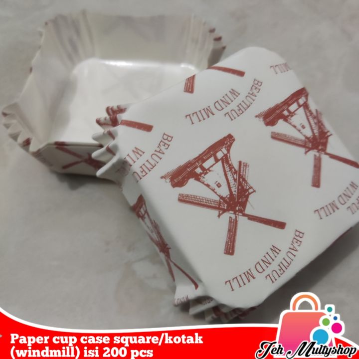 Paper cup case square/Kotak laminasi (windmill/polkadot/brown) isi 200 ...