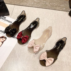 Cross-Border Southeast Asian Flat Bottom Anti-Slip Korean Style Beach Shoes Vacation Metal Butterfly Knot Fish Mouth Jelly Shoes