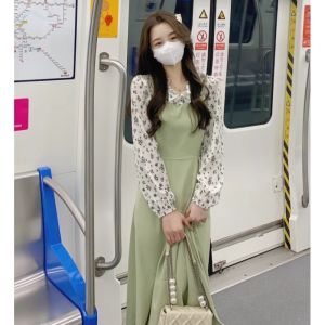 Tea Break Fancy Long Waist-Tight Elegant French Style Design Niche Style Fake Two-Piece Long Sleeves Dress Children Spring & Fall