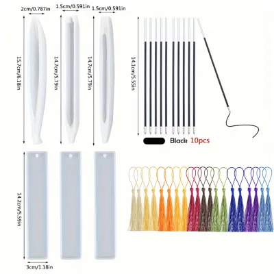 26Transparent Pen and Bookmark Silicone Mold Set，Epoxy Resin Casting Mold，DIYHandmade Stationery Materials，Mixed Shape Pen Mold