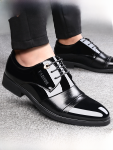 Leather Shoes Mens Leather Spring Breathable Business Casual K-style Hidden Heel British Formal Wear Fancy Pointed-Toe Wedding Shoes