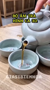 Bộ Bình Trà 3D Họa Tiết Hình Cá
