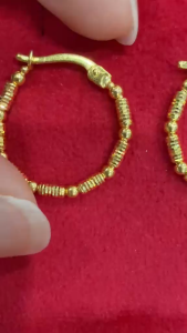 Poh Heng Jewellery 22K Twin Beads Hoop Earrings in Yellow Gold[Price By Weight]