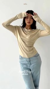 April Top Blouse | Atasan Knit Wanita Korean Top Baju Knit Wanita Lengan Panjang Basic Long Sleeve