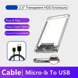 2.5 Inch Transparent Mobile External Hard Drive Case SATA to USB 3.0/Type C Harddisk Boxs External Enclosure  5Gbps Tool-Free