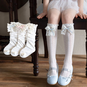 Spring Summer Kids Mesh Mid Socks Lolita Lace Bow Knee High Socks for Girls Children Thin Sweet Ruffle Princess Calf Stockings