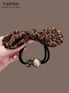 Korean Style Elegance Small Fragrance Wind Butterfly Knot Popular Retro Leopard Print Hair Ties Pearl Hair Accessories Bun Head Ropes