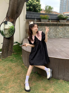 Váy Midi Cổ Búp Bê Mùa Hè Cỡ Lớn 300 Pound Họa Tiết Hoa Ngọt Ngào Váy Chữ a Cạp Cao Tay Ngắn Chất Liệu Polyester