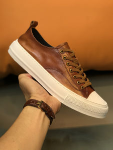 Da Men TD Brand Mens Retro Casual Shoes Breathable Versatile Genuine Leather Slip-On Board Shoes for Youth Spring Autumn