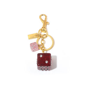 Fashion Pink Size Dice Crystal Drip Alphabet Keychain Student Ladies Jewelry Bag Gift Pendant Keyring Accessories