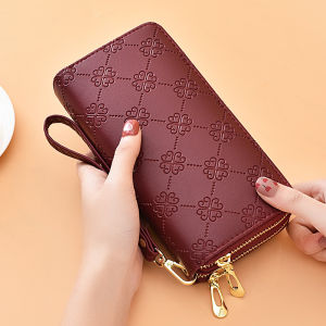 Women Long Wallet Bright Leather Double Zipper Handbags Large Capacity Double Layer Mobile Bag