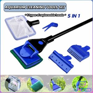 Need 5 In 1 Fish Tank Cleaning Kit Algae Scraper Fish Net Sponge Plant Fork Gravel Rake