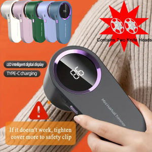 Portable USB Rechargeable Electric Lint Shaver and Fabric Trimmer with Digital Display Includes Two Blades – Ideal for Clothes