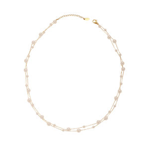 2 Layers Glass Pearl Set Chain Choker Necklace • Waterproof Non Tarnish Jewelry • 18K Gold Plated 316L Stainless Titanium Steel Necklaces for Women NL214