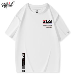 ALFMIL Mens Loose Fit Cotton T-Shirt Short Sleeve round Neck Summer New Style Fashionable Brand Trendy Top Geometric Print