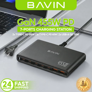 BAVIN PC2200 455W USB-C Charger GaN 7 Ports Fast Charging Station Desktop w/ 100W Max PD Dual Ports for Laptop / Phone
