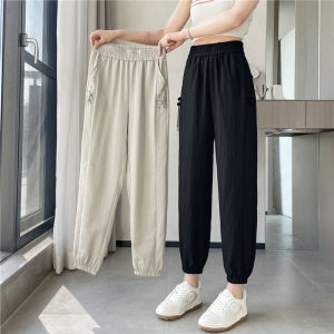 Ice Silk Thin Harlan Womens Sports Pants Summer New Chinese Style Nine Points Tencel Casual Carrot Pants High Waist Harlan Pants