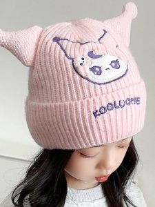Thickened Knitted Woolen Cap for Girls Children Ear Protection Warm Cute Design Autumn Winter Hat Cotton Blend Fabric round Top