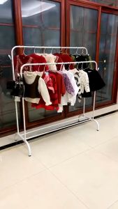 SPACEMADER Floor Standing Drying Rack Laundry Clothes Hanger Floor Drying Rack Double Rod Balcony Drying Rack Indoor Outdoor