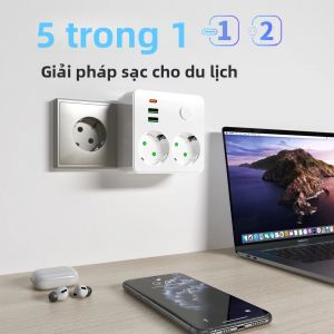 Ổ Điện Đa Năng Chuẩn EU Với 2 Ổ Cắm Và 2 Cổng USB 1 Cổng Type-C Công Suất Tối Đa 2500W Không Cần Dây Nối Dài