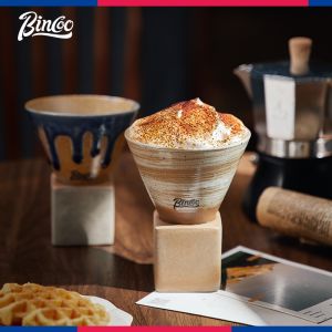 Bincoo Galaxy Niche Coffee Cup with Saucers Japanese Mug Retro Stoneware Latte Pull Flower Cup Personality with Base 170ml