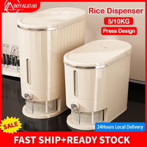 Royalstar 5/10KG Sealed Rice Storage Container Automatic Rice Dispenser One Click Rice Output Design with Measure Cup Rice Bucket