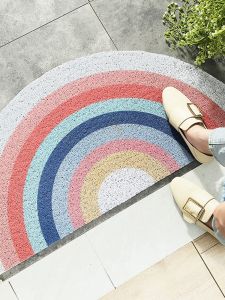 Rainbow Semi-Circular Silk Loop Door Mat Entrance Hall Dirt Scraper Anti-Slip Home Entrance Mat Modern Simple Style PVC Material