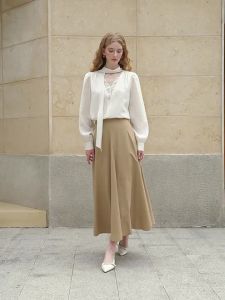 XIANGYING | Elegant Workwear Beige A-Line Skirt
