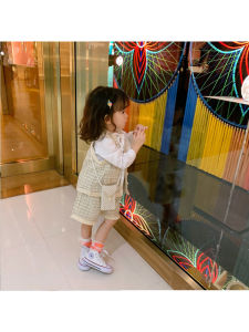 ชุดเด็กผู้หญิงฤดูใบไม้ผลิ ชุดสองชิ้นสไตล์ฝรั่งเศส เสื้อกั๊กและกางเกง ผ้าขนสัตว์ ชุดนักเรียน เสื้อผ้าเด็ก