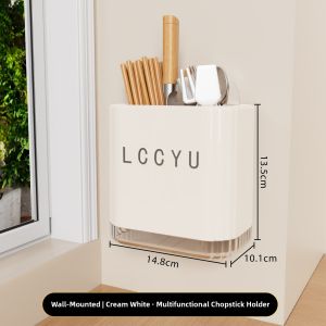 Wall-Mounted Kitchen Storage Box Spoon Chopsticks Holder Draining Rack No-Punching Required Plastic Chopsticks Organizer