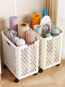 Plastic Fitness Equipment Storage Basket Badminton Racket Yoga Mat Dirty Laundry Hamper Mobile Toy Organizer Indoor Use