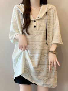 Áo Thun Nữ Có Mũ Rút Dây Tay Ngắn