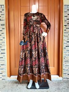 Bisa (COD) -MS GAMIS BATIK SRIWEDARI MAXI BUMIL/BUSUI KATUN SOGAN M L XL XXL Bunga Polos Cokelat Hitam Navy Putih Karet Muslim Pekalongan Samping Wanita
