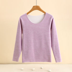 Thickened Fleece Warm Underwear Womens round Neck Seamless Thermal Clothing Cotton Padded Base Layer Top And Bottoms Set