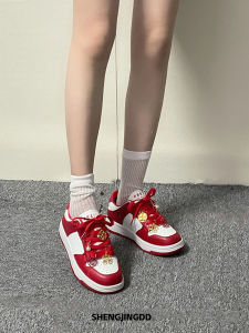 Wedding Shoes New Bride Flat Low Heel Red Sports Shoes Chinese Style Daily Wear Dragon And Phoenix Gown Trendy Cross Strap Casual Shoes