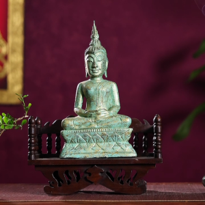 สไตล์เอเชียตะวันออกเฉียงใต้แกะสลักไม้เนื้อแข็งนั่งพระพุทธรูปนั่งสมาธิพระศากยมุนีตัวละครพระพุทธรูปหัตถกรรมเครื่องประดับทำบุษบกไทยเก่า