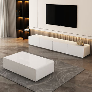 TV Cabinet Nordic Modern Minimalist Style Small Apartment Living Room Solid Wood Multi-Layer Coffee Table TV Cabinet Combination White