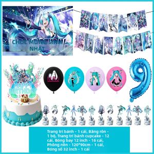 Beast Kingdom | Bộ Trang Trí Tiệc Sinh Nhật Chủ Đề Hatsune Miku Bao Gồm Banner Bóng Bay Phông Nền Đồ Trang Trí Bánh Kem Dành Cho Trẻ Em Và Bé Gái.