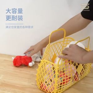 Bathroom Laundry Basket Small Foldable Mesh Portable Plastic Storage Organizers Plastic Portable Bath Basket Sundry Wash Soft Basket Hollow Beach Vacation Large-Capacity Bag Handbag Reusable and Easy To Clean
