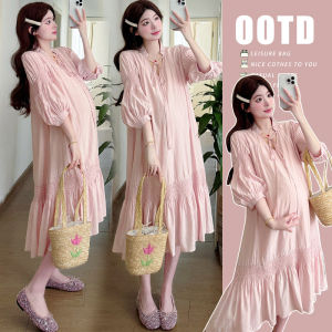 Đầm Mang Thai Thời Trang Cổ V Điều Chỉnh Dễ Dàng Form Rộng