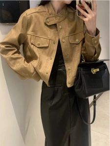 WANGGONGZHU | Womens Suede Jacket Autumn Winter Loose Casual Short Coat Slimming Design Princess Style Round Neck Long Sleeve Regular Length