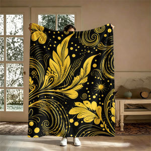 Potdemiel | Black Gold Floral Ultra-Soft Fluffy Flannel Blanket Super Cozy Lightweight Bed Blanket for Halloween Sofa Bed Christmas