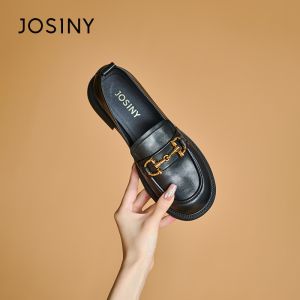 รองเท้าส้นแบนหัวมนสีขาวสไตล์อังกฤษสำหรับผู้หญิง Josiny รองเท้าลำลองฤดูใบไม้ผลิ 2025 รองเท้าหนังหัวมนแบบสวมสบาย