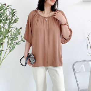 Màu Nguyên Chất Áo Thun Lụa Cotton Nữ Phong Cách Mùa Hè Mới Mỏng Tay Ngắn Dáng Rộng Phiên Bản Hàn Quốc Kích Thước Lớn Thiết Kế Giảm Béo