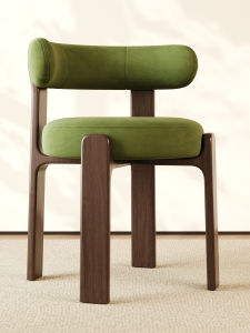 Modern Simple Real Wood Retro Home Back Dining Table Chair Middle Ancient Style Green Leather Padded Makeup Chair No Armrests